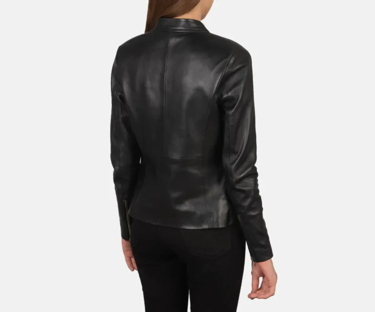 Rave Black Leather Biker Jacket Luxury Women's Biker Jacket — Macro Hardware & Leather Grain