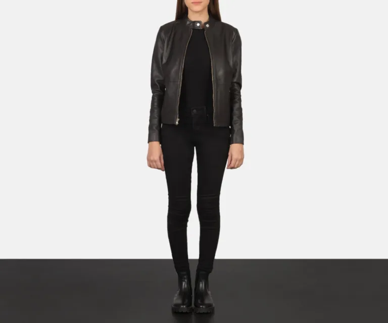 Rave Brown Leather Biker Jacket Luxury Women's Biker Jacket — Asymmetrical Zipper & Lapel Architecture