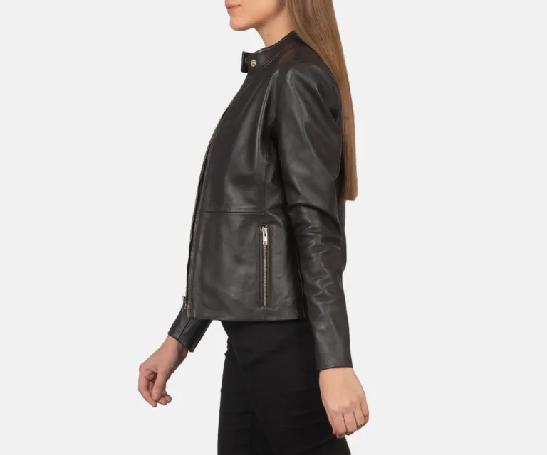 Rave Brown Leather Biker Jacket Luxury Women's Biker Jacket — Macro Hardware & Leather Grain