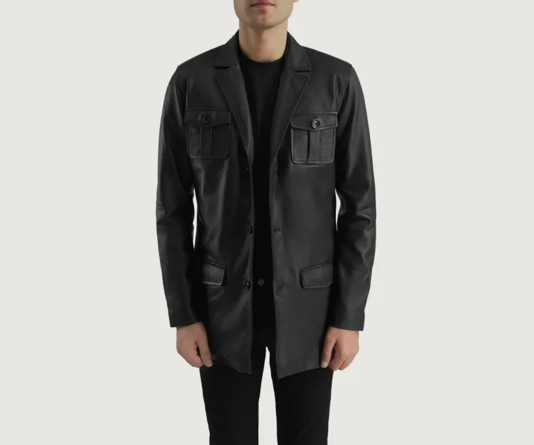 Ray Cutler Black Leather Blazer — Front Open Hero Presentation