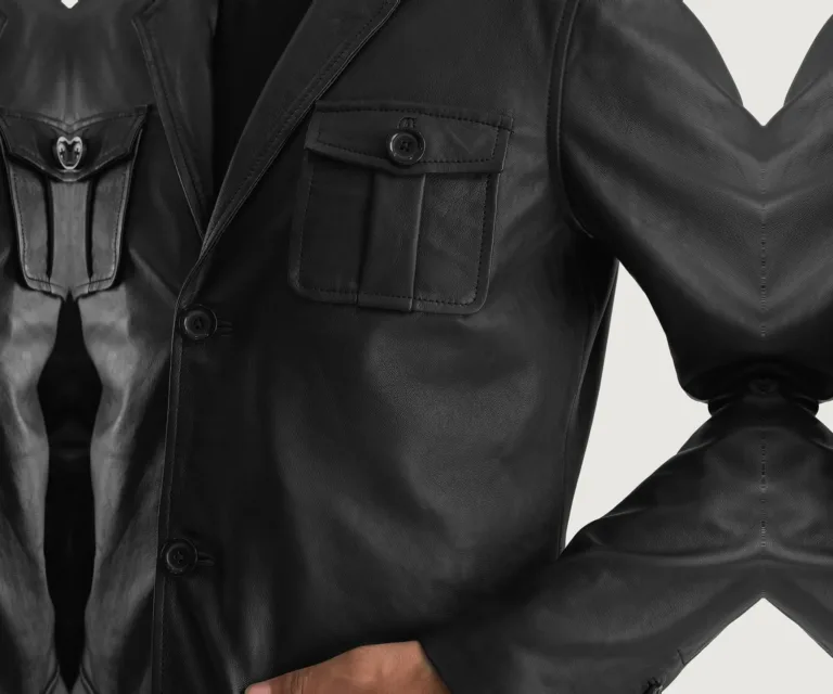 Ray Cutler Black Leather Blazer — Full-Length Model Editorial Presentation