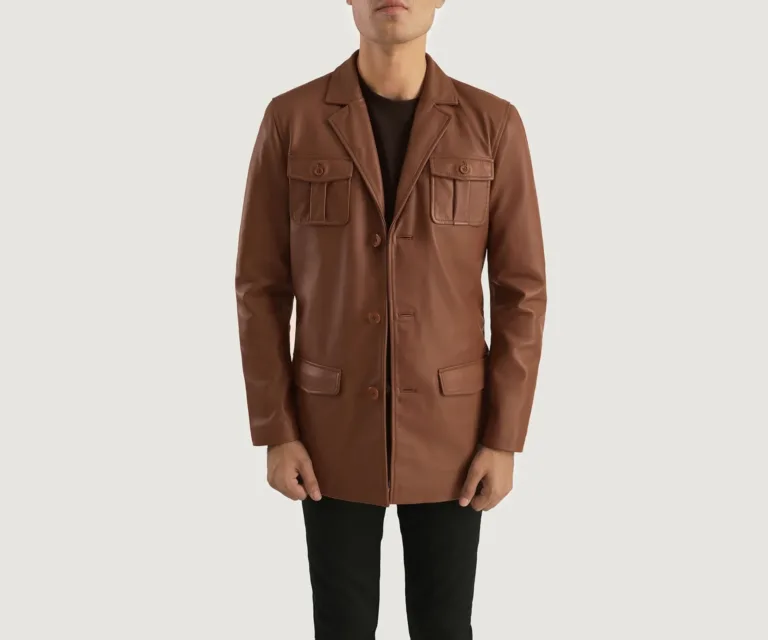 Ray Cutler Brown Leather Blazer — Front Open Hero Presentation