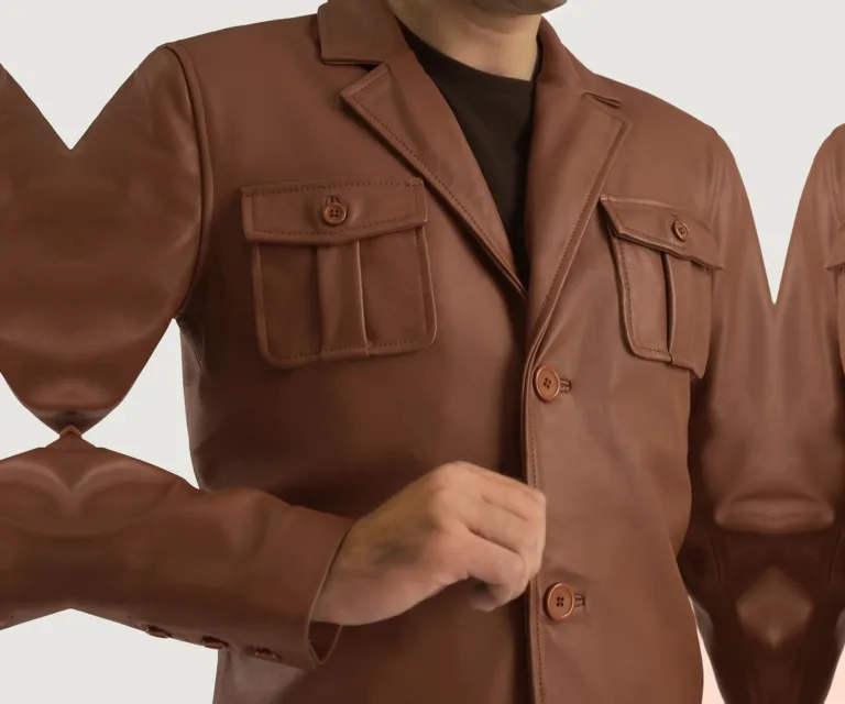 Ray Cutler Brown Leather Blazer — Full-Length Model Editorial Presentation