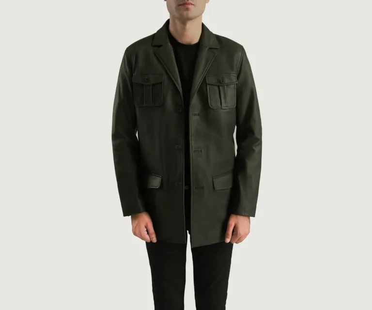 Ray Cutler Green Leather Blazer — Front Open Hero Presentation
