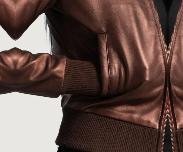 Reida Maroon Leather Bomber Jacket Luxury Women's Outerwear — Full-Length Silhouette & Drape