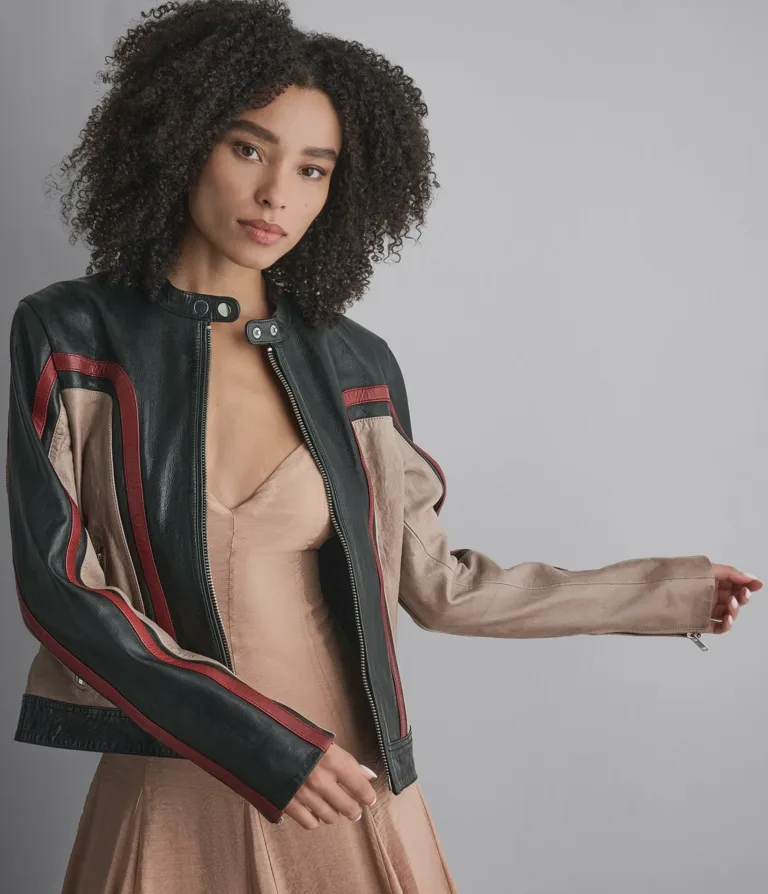 Riley Cropped Leather Racer Jacket, official Wilsons Leather product photo 1