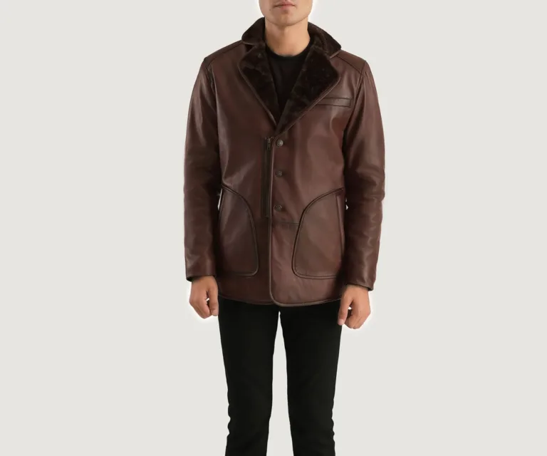 Rocky Brown Fur Leather Coat — Front Open Hero Presentation