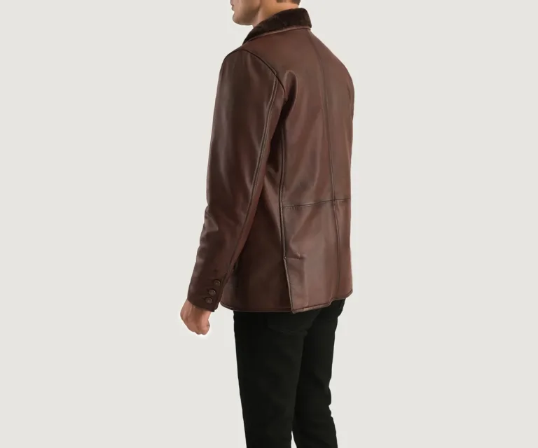 Rocky Brown Fur Leather Coat — Macro Detail Fur Lining, Leather Grain & Buckles