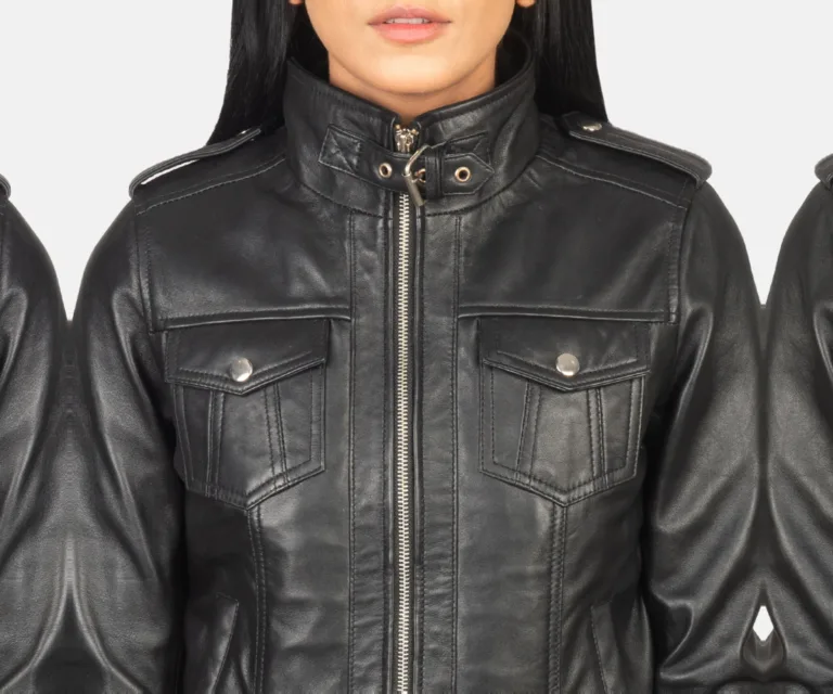 Roslyn Black Hooded Leather Bomber Jacket Luxury Women's Outerwear — Full-Length Silhouette & Drape