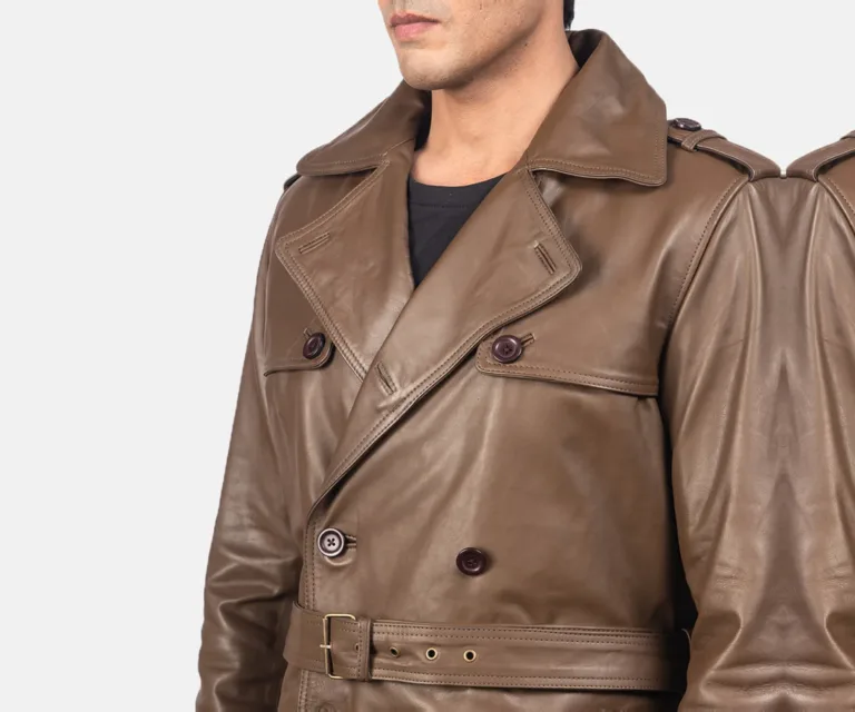 Royson Brown Leather Duster Coat — Macro Hardware & Seam Construction