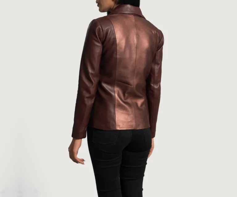 Ruby Metallic Maroon Leather Blazer Luxury Women's Outerwear — Full-Length Silhouette & Drape