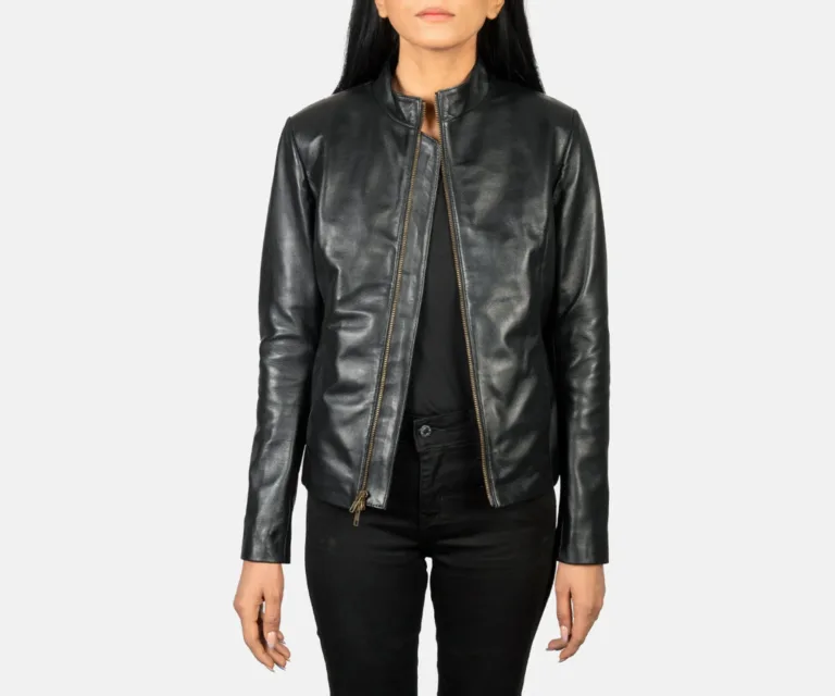 Rumella Black Leather Biker Jacket Luxury Women's Biker Jacket — Front Silhouette Hero Presentation