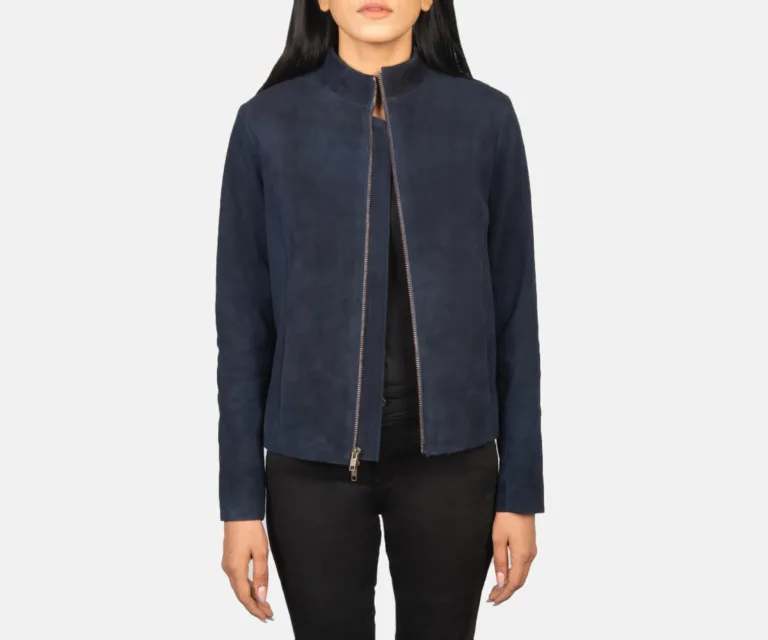 Rumella Blue Suede Biker Jacket Luxury Women's Biker Jacket — Front Silhouette Hero Presentation