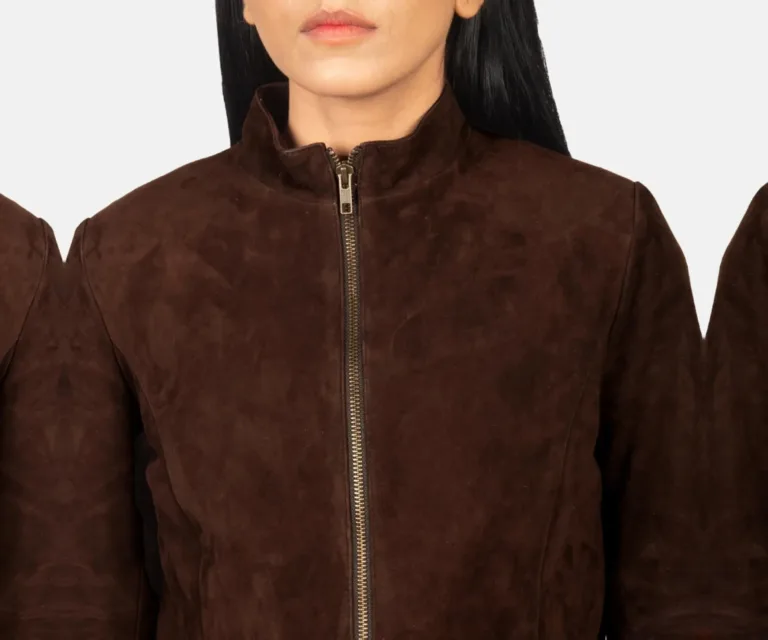 Rumella Mocha Suede Biker Jacket Luxury Women's Outerwear — Full-Length Silhouette & Drape