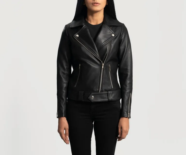 Rumy Black Leather Biker Jacket Luxury Women's Biker Jacket — Rear Profile & Tailored Seaming