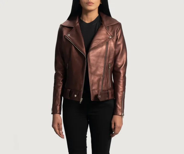 Rumy Maroon Leather Biker Jacket Luxury Women's Biker Jacket — Asymmetrical Zipper & Lapel Architecture