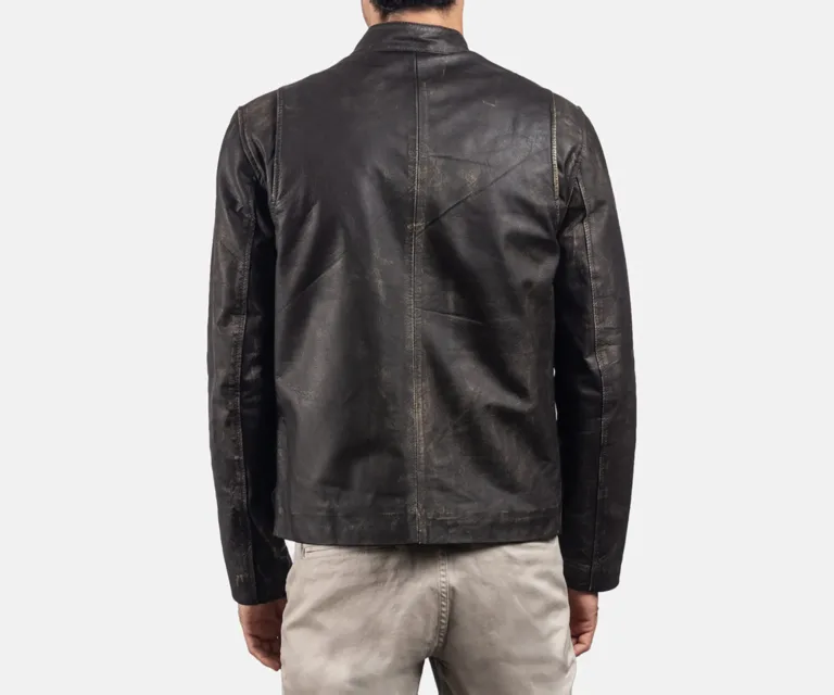 Rustic Brown Leather Biker Jacket — Macro Detail Texture, Stitching & Hardware