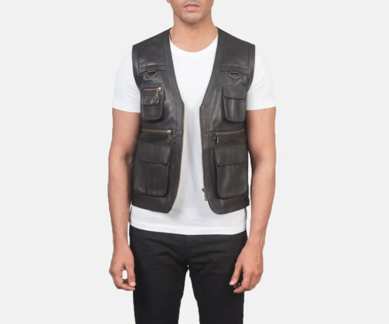 Safari Brown Leather Vest — Front Open Hero Presentation