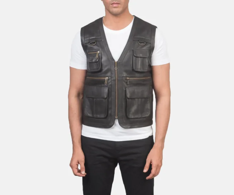 Safari Brown Leather Vest — Rear Back View & Clean Tailored Hemline