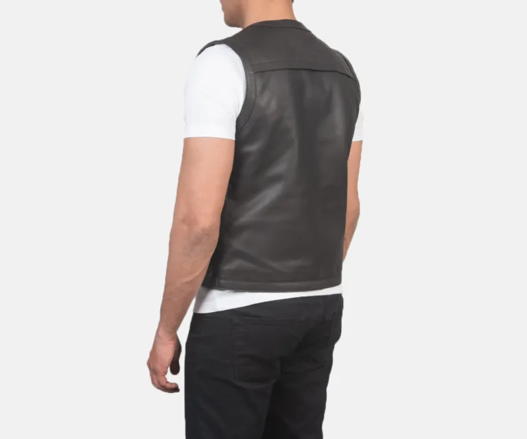 Safari Brown Leather Vest — Macro Detail Leather Grain, Stitching & Hardware