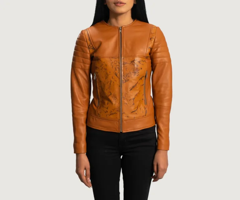 Sandy Tan Dye Leather Biker Jacket Luxury Women's Biker Jacket — Front Silhouette Hero Presentation