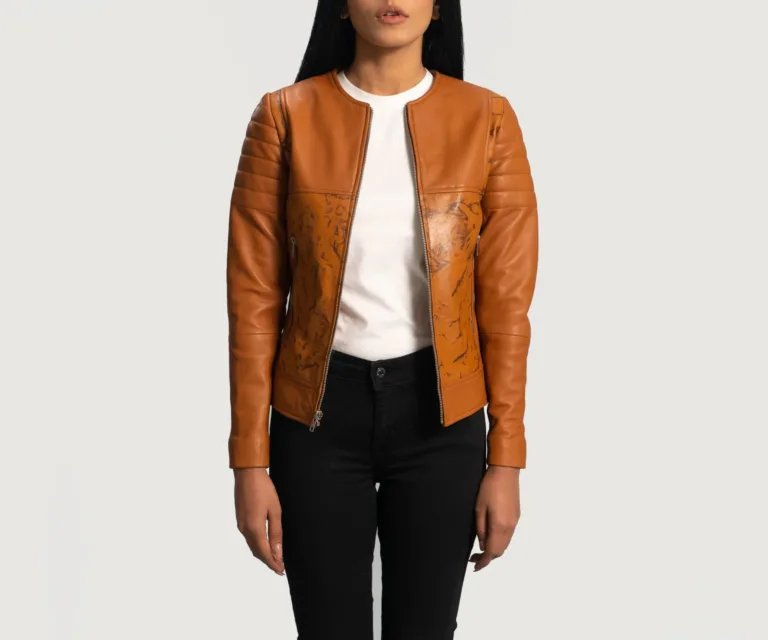 Sandy Tan Dye Leather Biker Jacket Luxury Women's Biker Jacket — Asymmetrical Zipper & Lapel Architecture