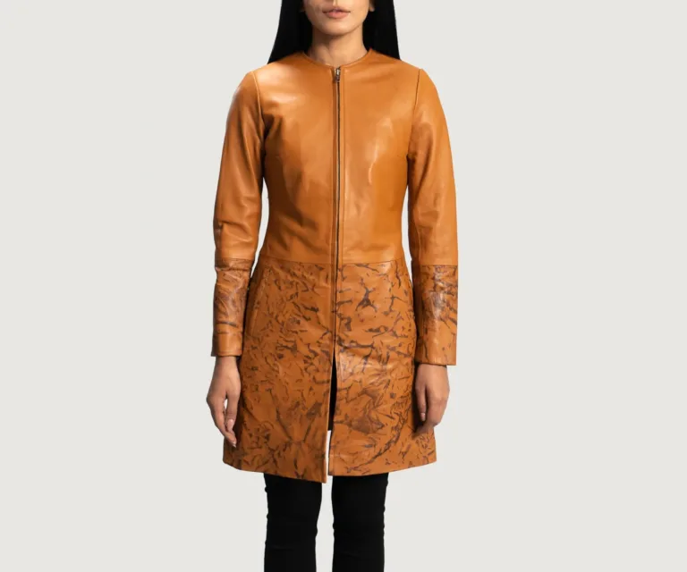 Sandy Tan Dye Leather Coat Luxury Women's Outerwear — Front Silhouette Hero Presentation