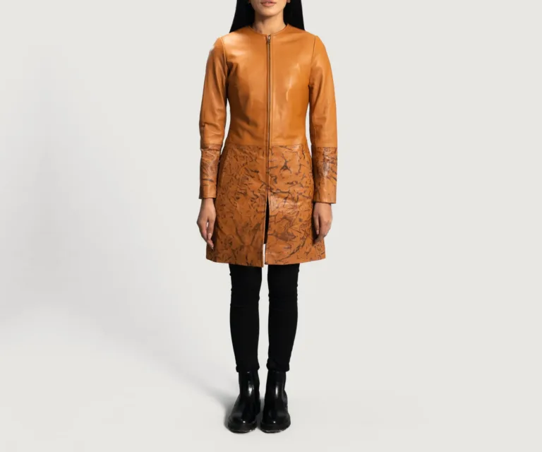Sandy Tan Dye Leather Coat Luxury Women's Outerwear — Rear Profile & Tailored Seaming