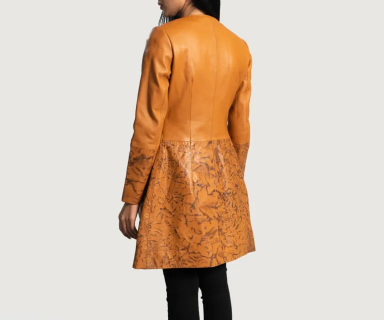 Sandy Tan Dye Leather Coat Luxury Women's Outerwear — Macro Hardware & Leather Grain