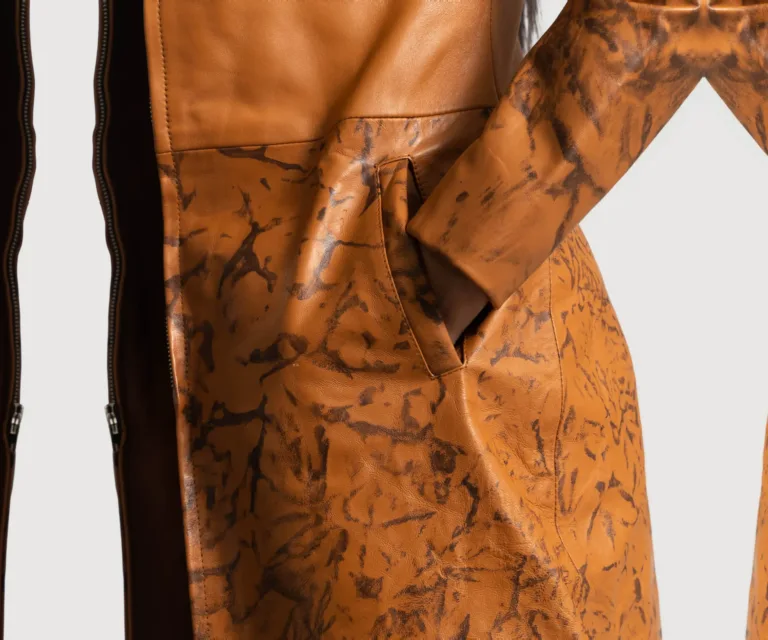 Sandy Tan Dye Leather Coat Luxury Women's Outerwear — Full-Length Silhouette & Drape