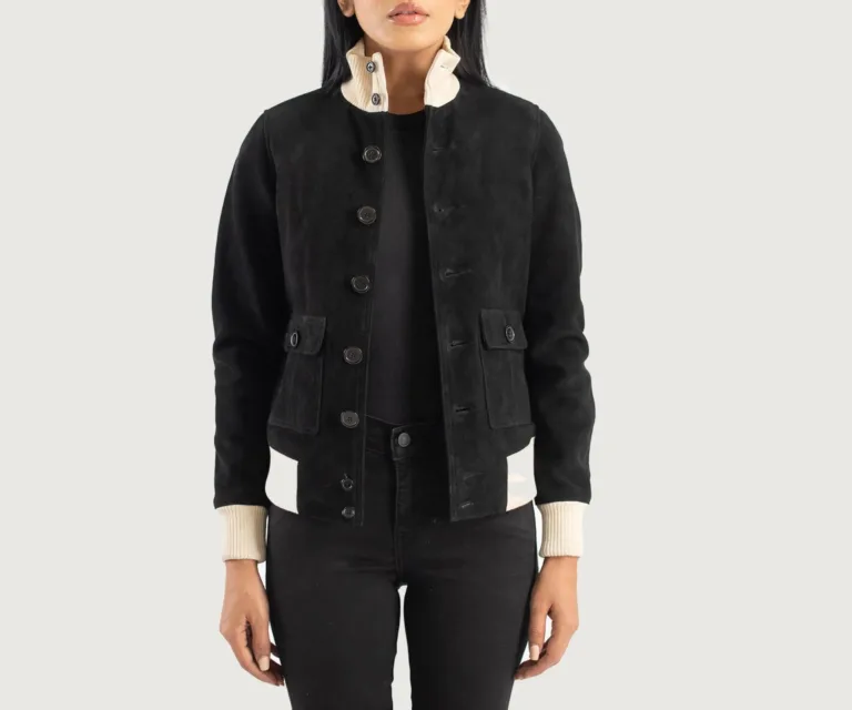 Sasha A1 Black Suede Bomber Jacket Luxury Women's Outerwear — Front Silhouette Hero Presentation