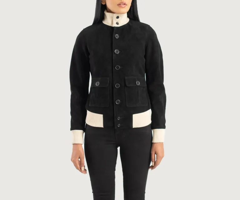 Sasha A1 Black Suede Bomber Jacket Luxury Women's Outerwear — Rear Profile & Tailored Seaming
