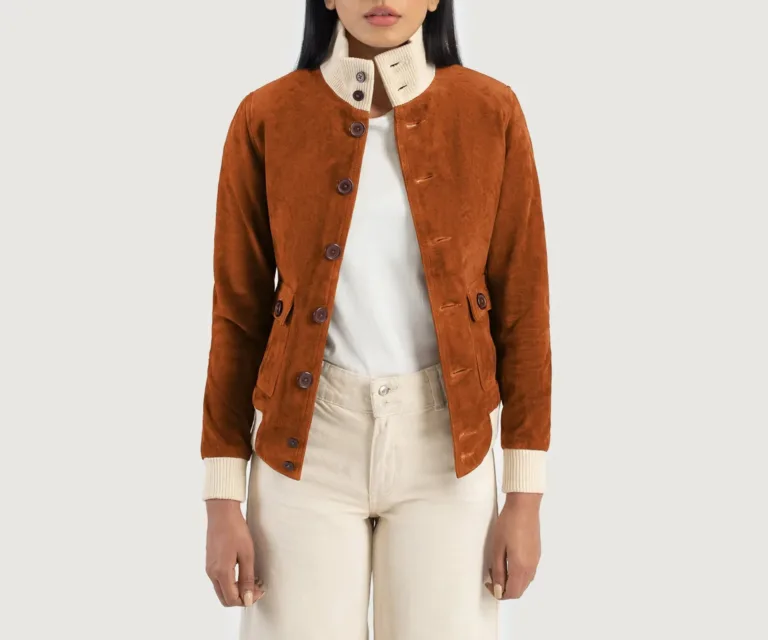 Sasha A1 Brown Suede Bomber Jacket Luxury Women's Outerwear — Front Silhouette Hero Presentation