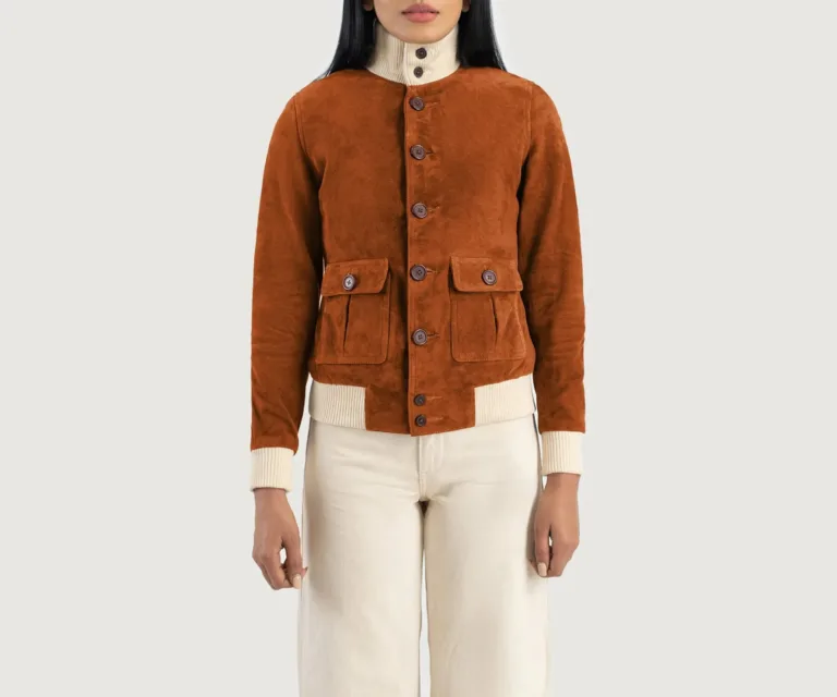 Sasha A1 Brown Suede Bomber Jacket Luxury Women's Outerwear — Rear Profile & Tailored Seaming