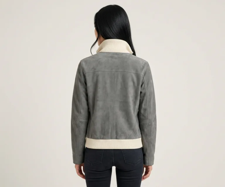 Sasha A1 Grey Suede Bomber Jacket Rear Back View 1080x900