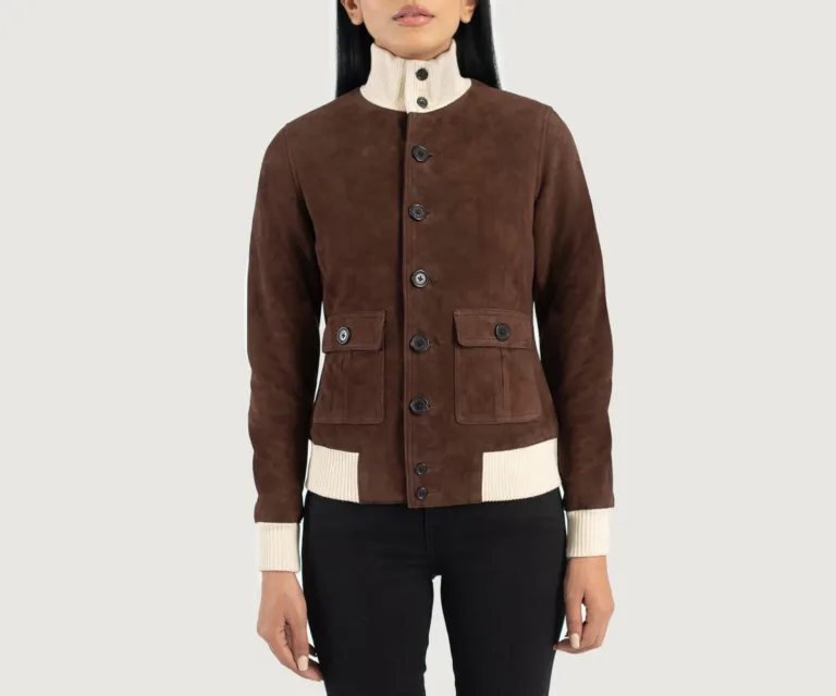 Sasha A1 Mocha Suede Bomber Jacket Luxury Women's Outerwear — Rear Profile & Tailored Seaming