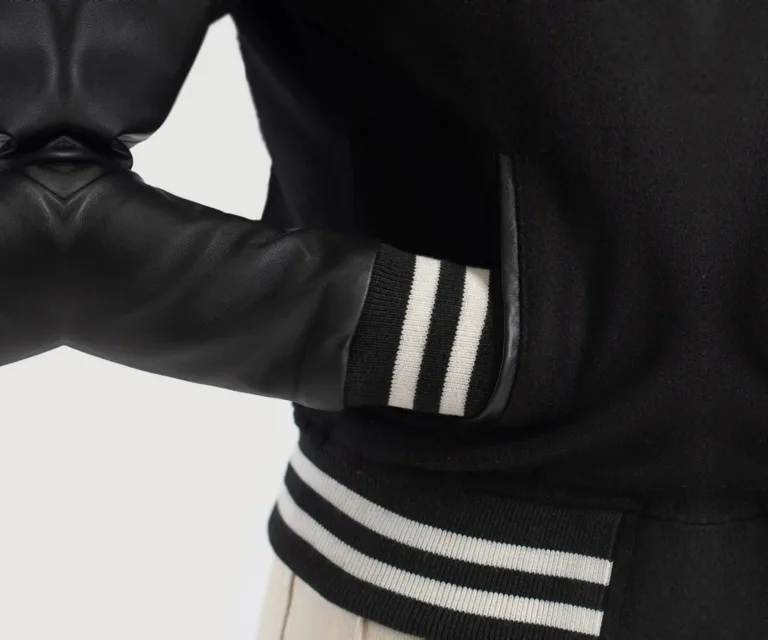 Savant Black Hybrid Varsity Jacket Luxury Women's Outerwear — Full-Length Silhouette & Drape