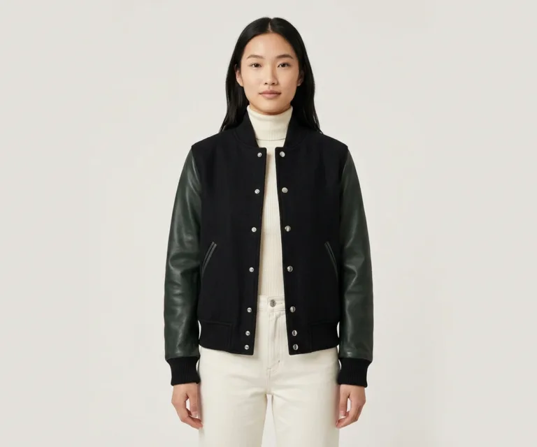 Savant Green & Black Hybrid Varsity Jacket Front View 1080x900