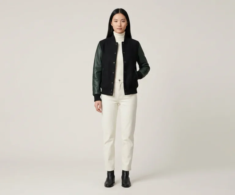 Savant Green & Black Hybrid Varsity Jacket Lifestyle Studio 1080x900