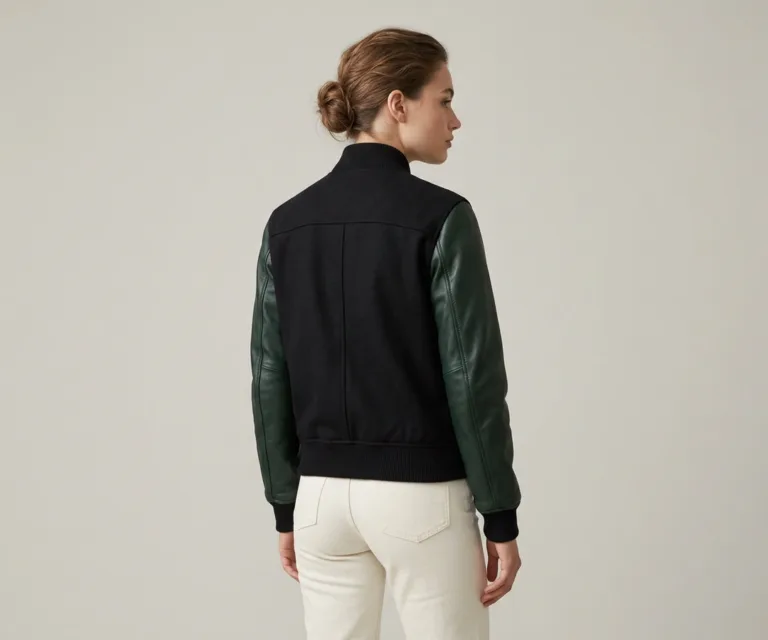 Savant Green & Black Hybrid Varsity Jacket Rear Back View 1080x900
