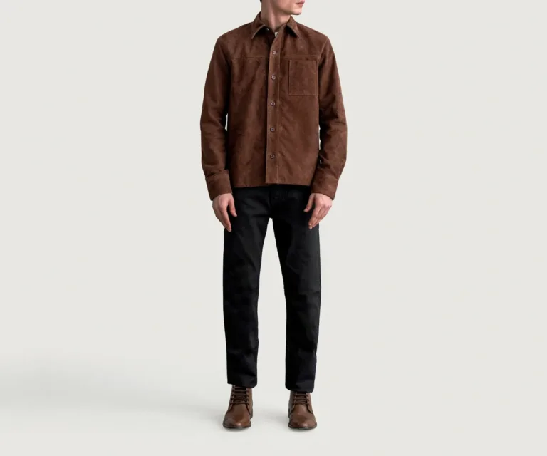 Scout Mocha Suede Leather Shirt — Rear Back View & Clean Tailored Hemline