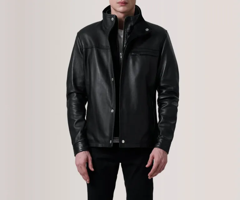 Sean Black Leather Classic Jacket — Macro Detail Hardware, Suede Collar Trim & Grain