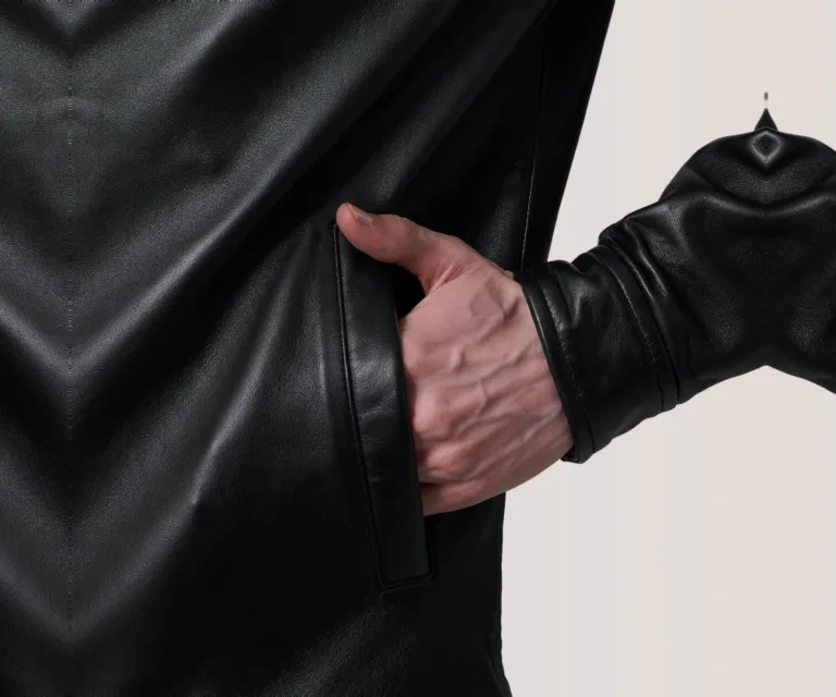 Sean Black Leather Classic Jacket — Editorial Full-Length Head-to-Toe Model Presentation
