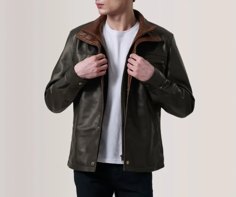 Sean Brown Leather Classic Jacket — Front Open Hero Presentation