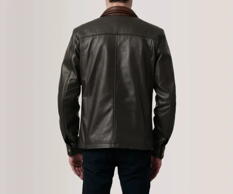 Sean Brown Leather Classic Jacket — Rear Back View & Clean Hemline