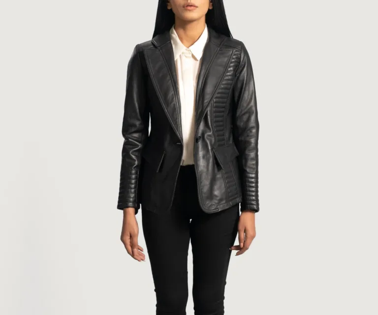 Selina Black Leather Blazer Luxury Women's Outerwear — Front Silhouette Hero Presentation
