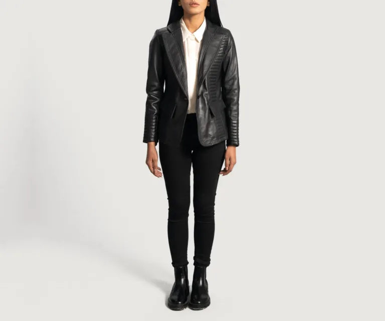 Selina Black Leather Blazer Luxury Women's Outerwear — Rear Profile & Tailored Seaming