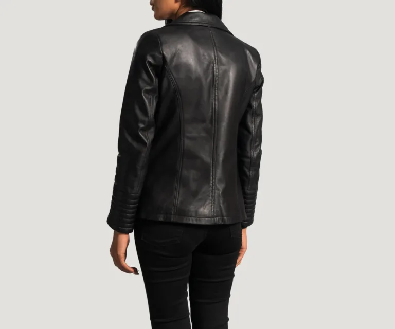 Selina Black Leather Blazer Luxury Women's Outerwear — Macro Hardware & Leather Grain