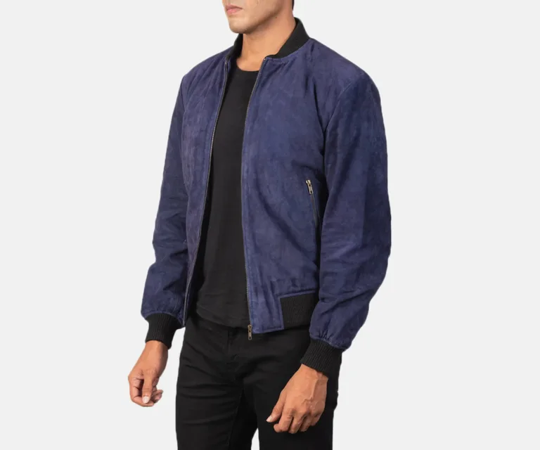 Shane Blue Suede Bomber Jacket — view 2