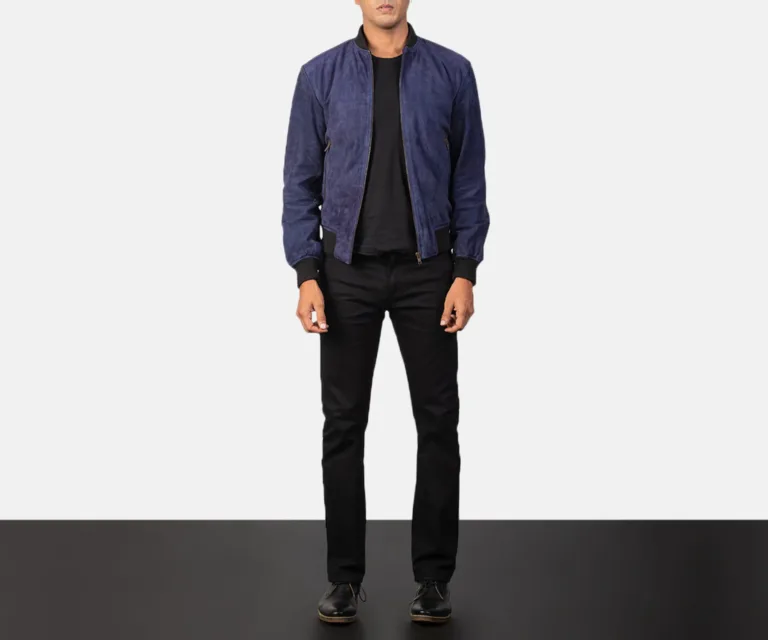 Shane Blue Suede Bomber Jacket — view 3